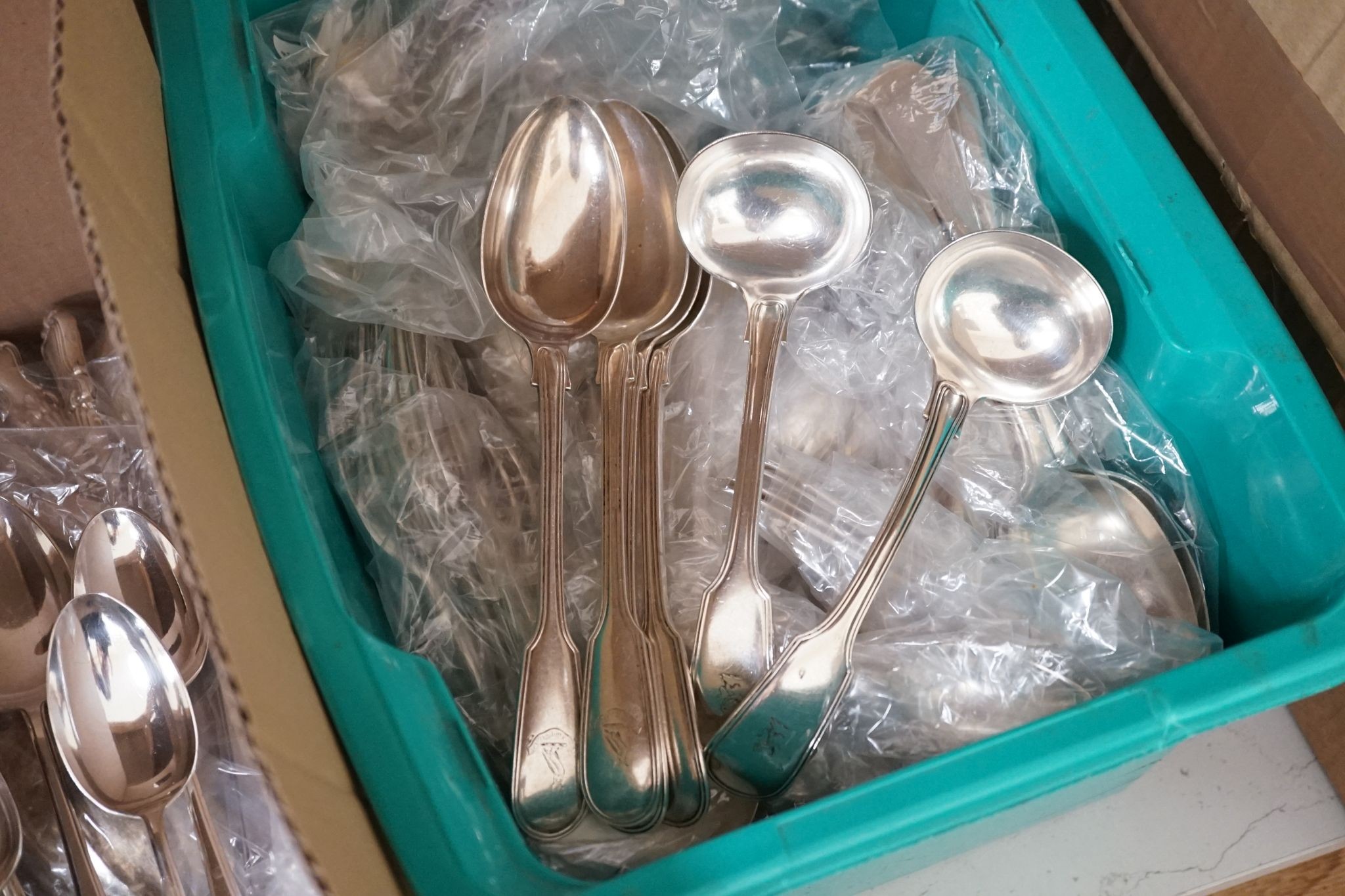 A large quantity of silver plated flatware
